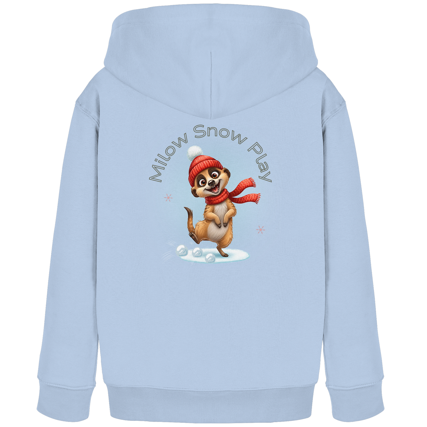 Milow Snow Play – Kids Organic Hoodie mit Wintermotiv auf der Rückseite
