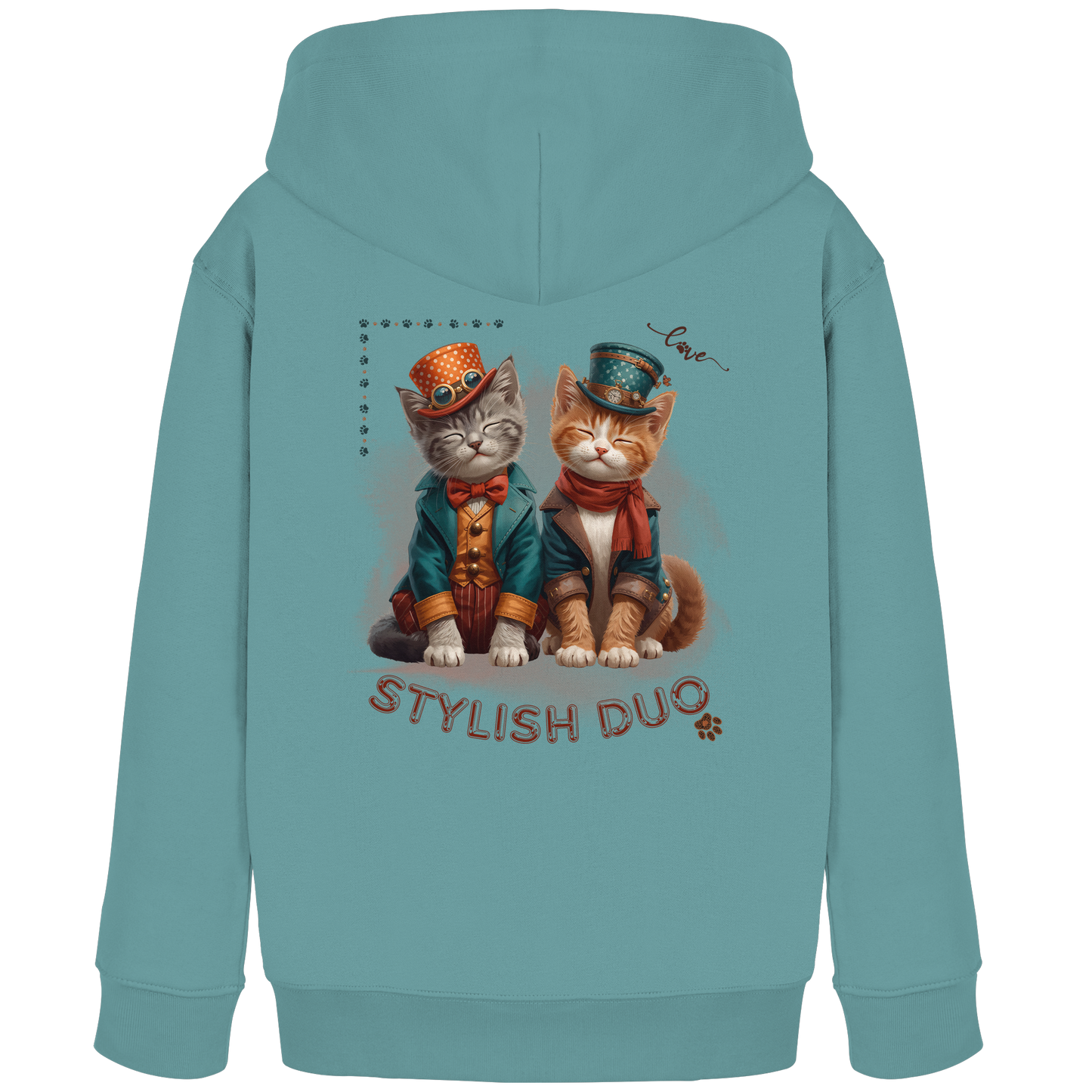 Kids Organic Hoodie Stylish Duo – Kinder Hoodie mit Katzenmotiv und Rückendruck, Herbst Hoodie