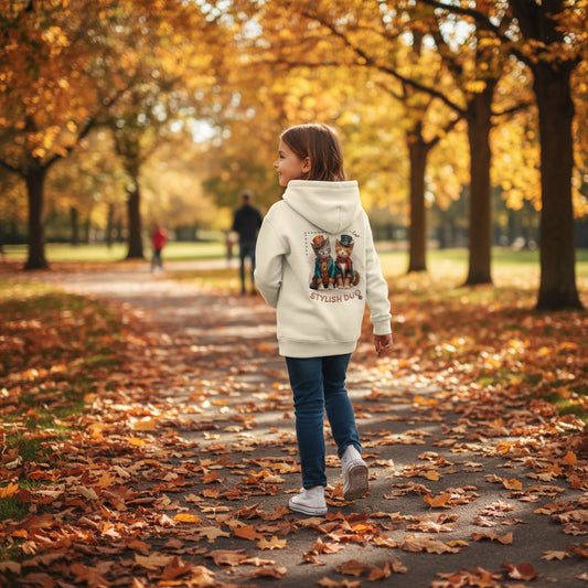 Kids Organic Hoodie Stylish Duo – Kinder Hoodie mit Katzenmotiv und Rückendruck, Herbst Hoodie