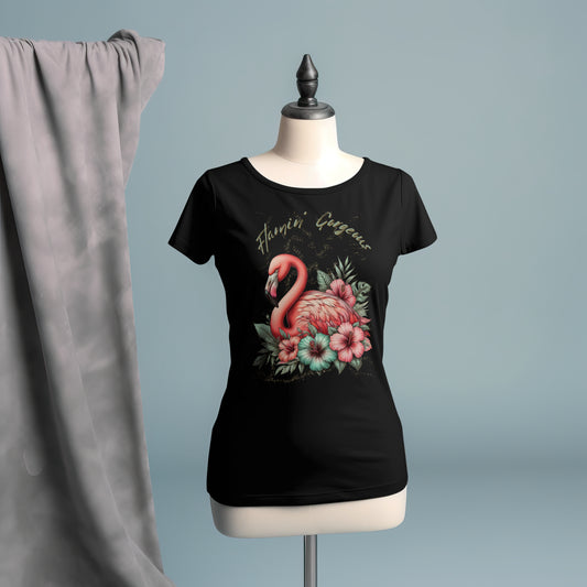 Flamingo und Hibiskus – Womens Premium Classic T-Shirt