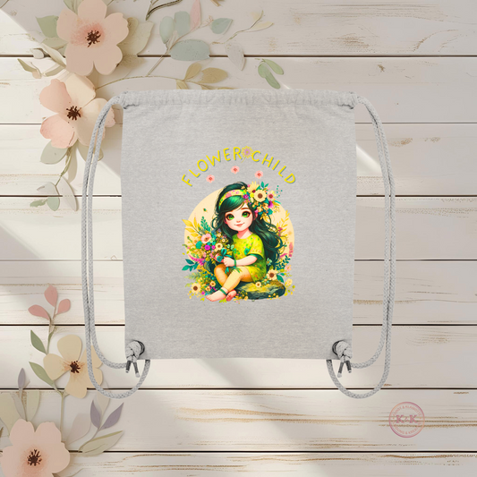 Turnbeutel für Mädchen im Boho Stil – Flowerchild Bag für Kindergarten, Schule, Freizeit, Geschenkidee für Blumenkinder & kreative Freigeister