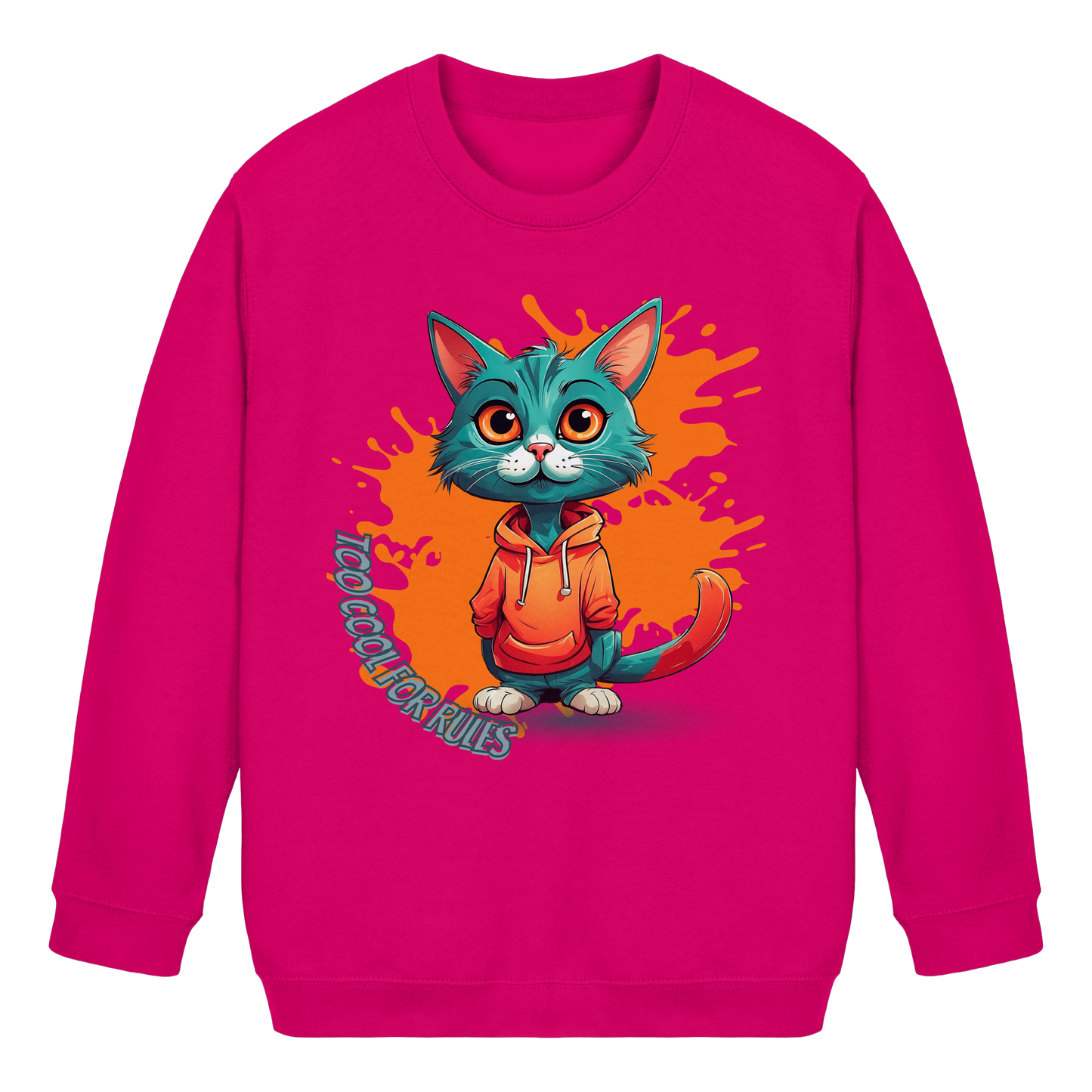 Kids Basic Sweatshirt Cool Cat – Kinder Pullover mit Direktdruck, Herbst Sweatshirt für Jungen und Mädchen