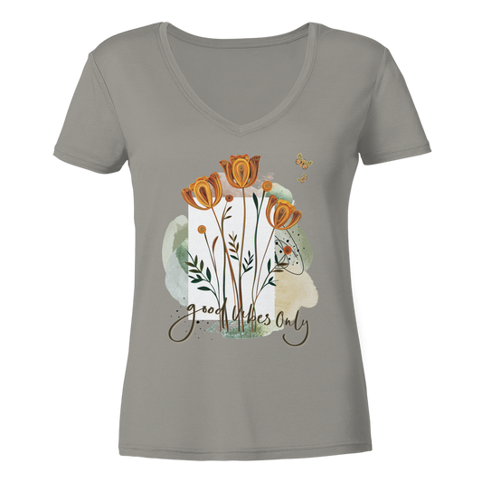 Ladies V-Neck Shirt mit Blumenmotiv - Boho Style Shirt für Alltag & Freizeit