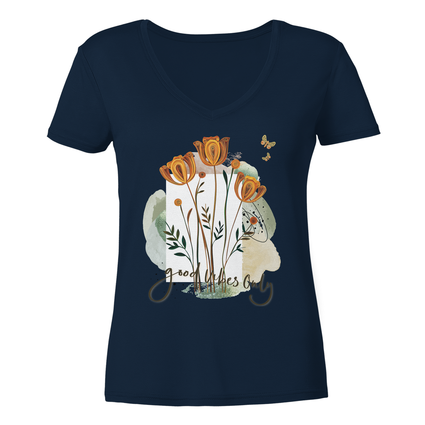 Ladies V-Neck Shirt mit Blumenmotiv - Boho Style Shirt für Alltag & Freizeit