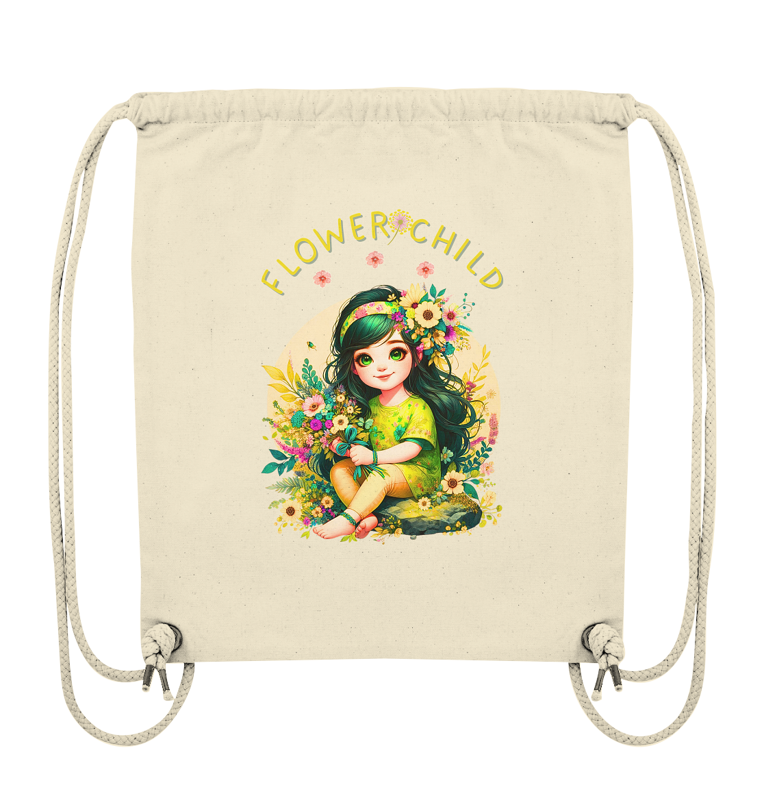 Turnbeutel für Mädchen im Boho Stil – Flowerchild Bag für Kindergarten, Schule, Freizeit, Geschenkidee für Blumenkinder & kreative Freigeister