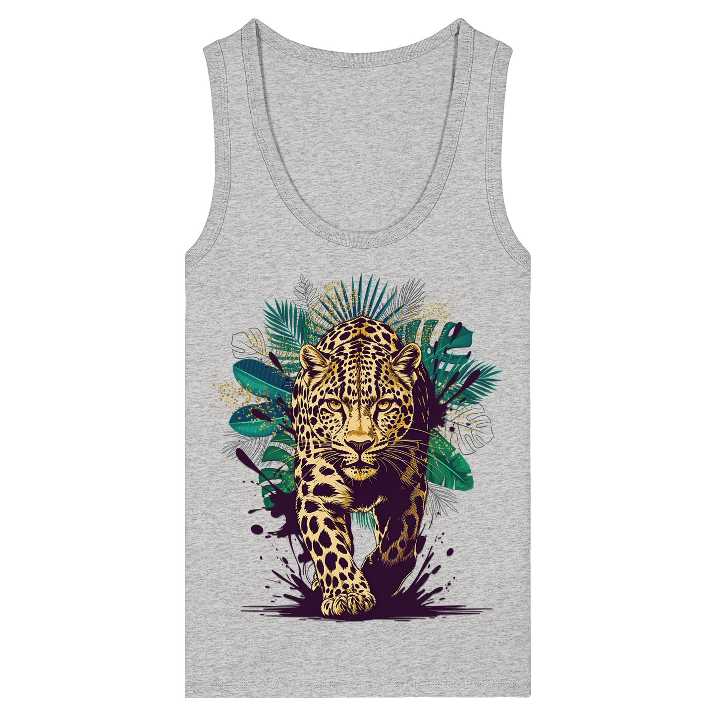 Tropical Leopard Womens Organic Fitted Tank Top | Streetwear Jungle Animal Print | Urban Boho T-Shirt
