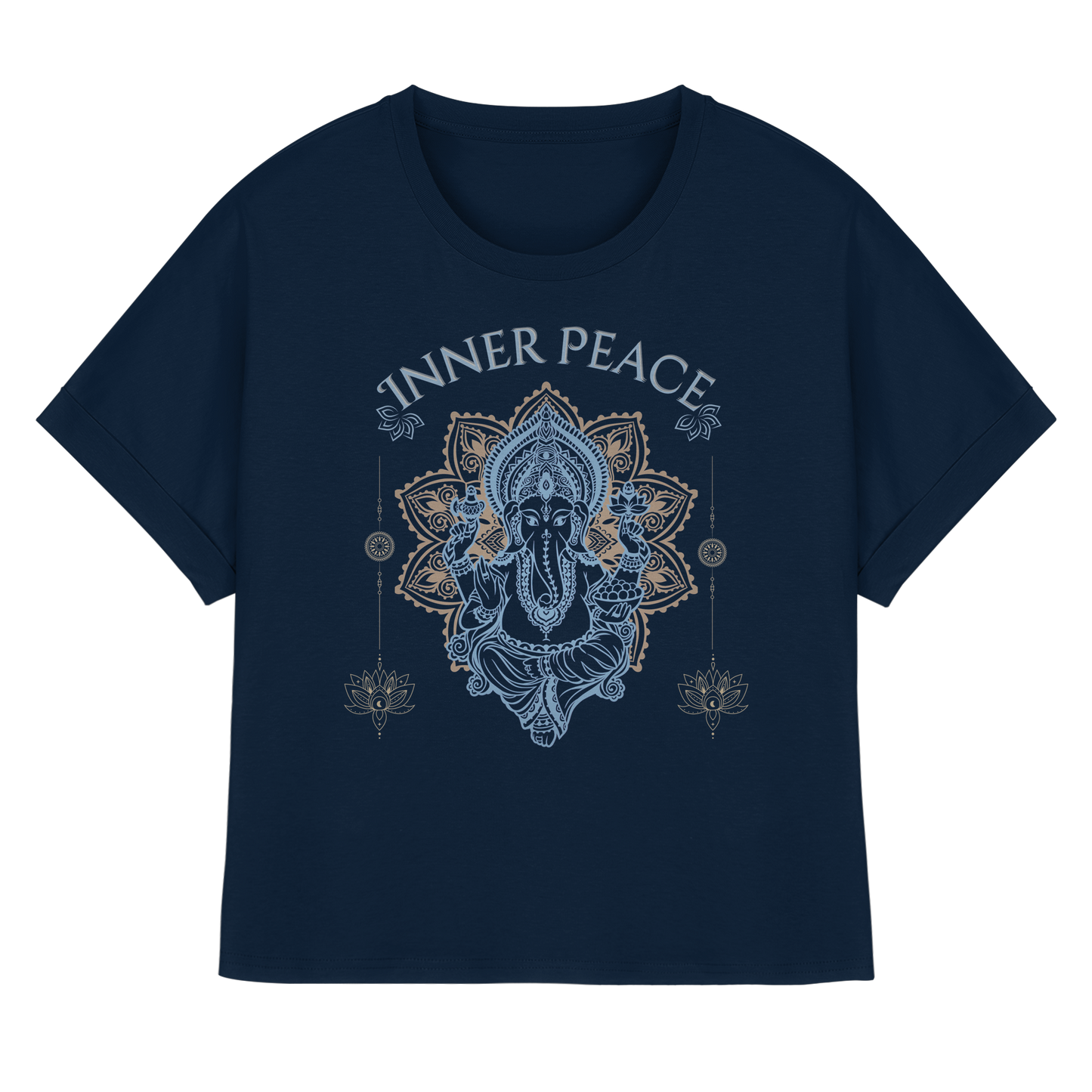 Womens Organic Rolled Sleeves T-Shirt Inner Peace – Damen T-Shirt mit Fledermausärmeln im Boho Yoga Stil
