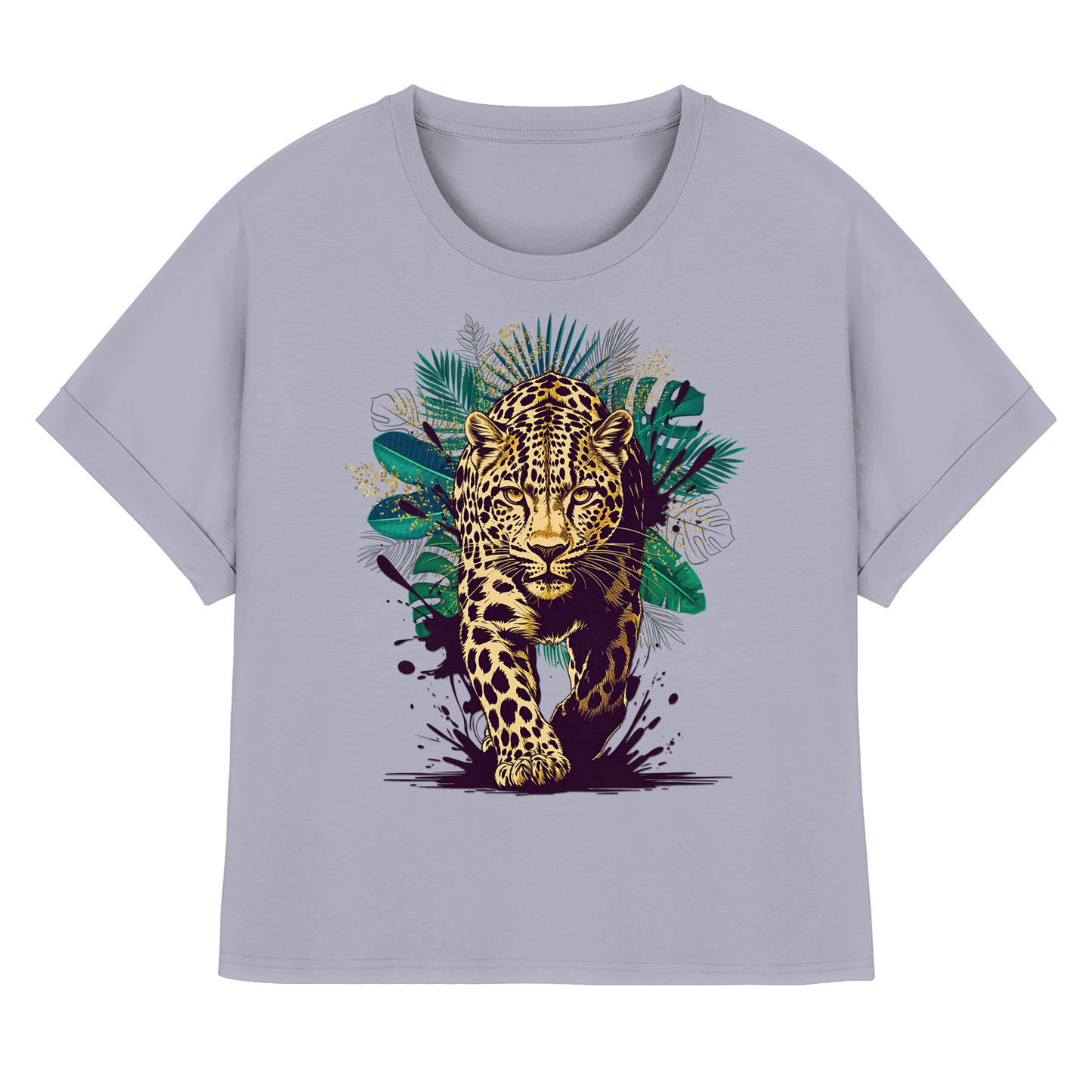 Tropical Leopard Womens Organic Rolled Sleeves T-Shirt I Wild Jungle Leopard Shirt | Urban Wildlife Fashion | Boho Animal