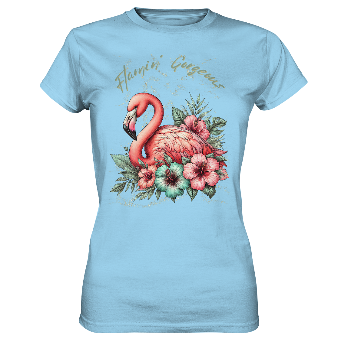 Flamingo und Hibiskus – Womens Premium Classic T-Shirt