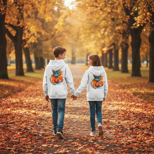 Kids Basic Hoodie Cool Cat – Kinder Hoodie mit Rückendruck, Herbst Hoodie für Jungs und Mädchen