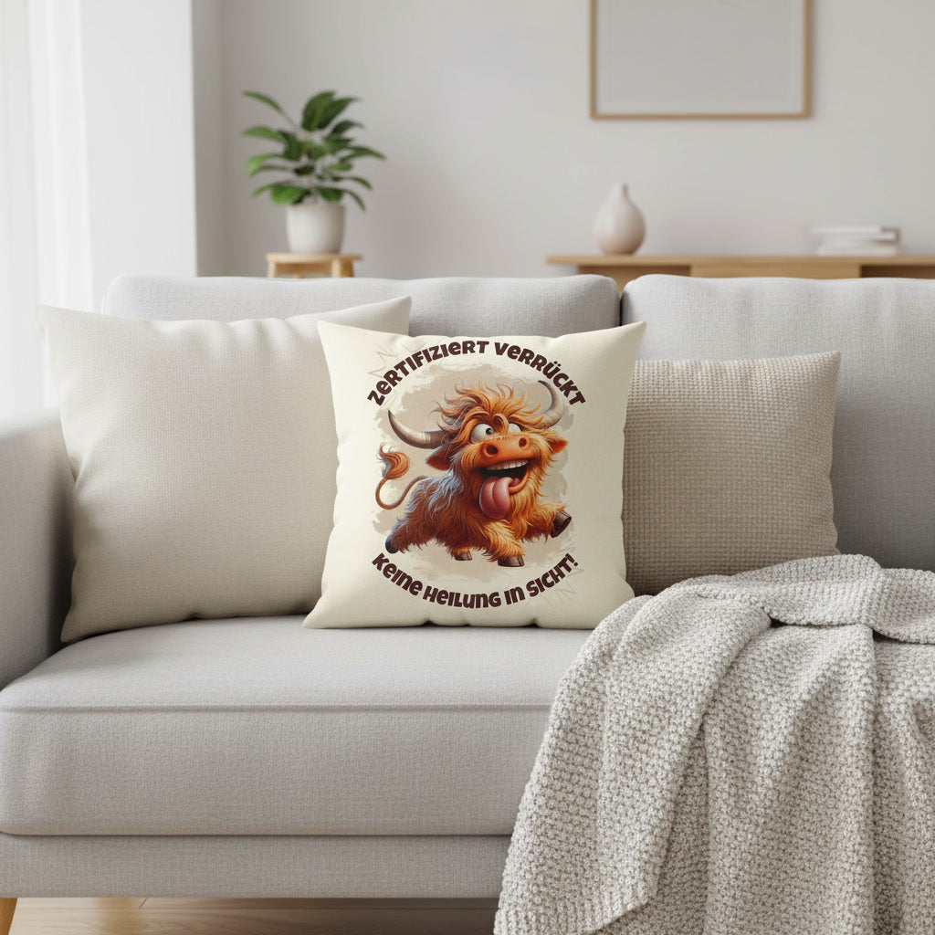 Hochwertiger Kissenbezug Größe: 40 x 40 cm, Naturfarben, Geschenkidee für Humorliebhaber