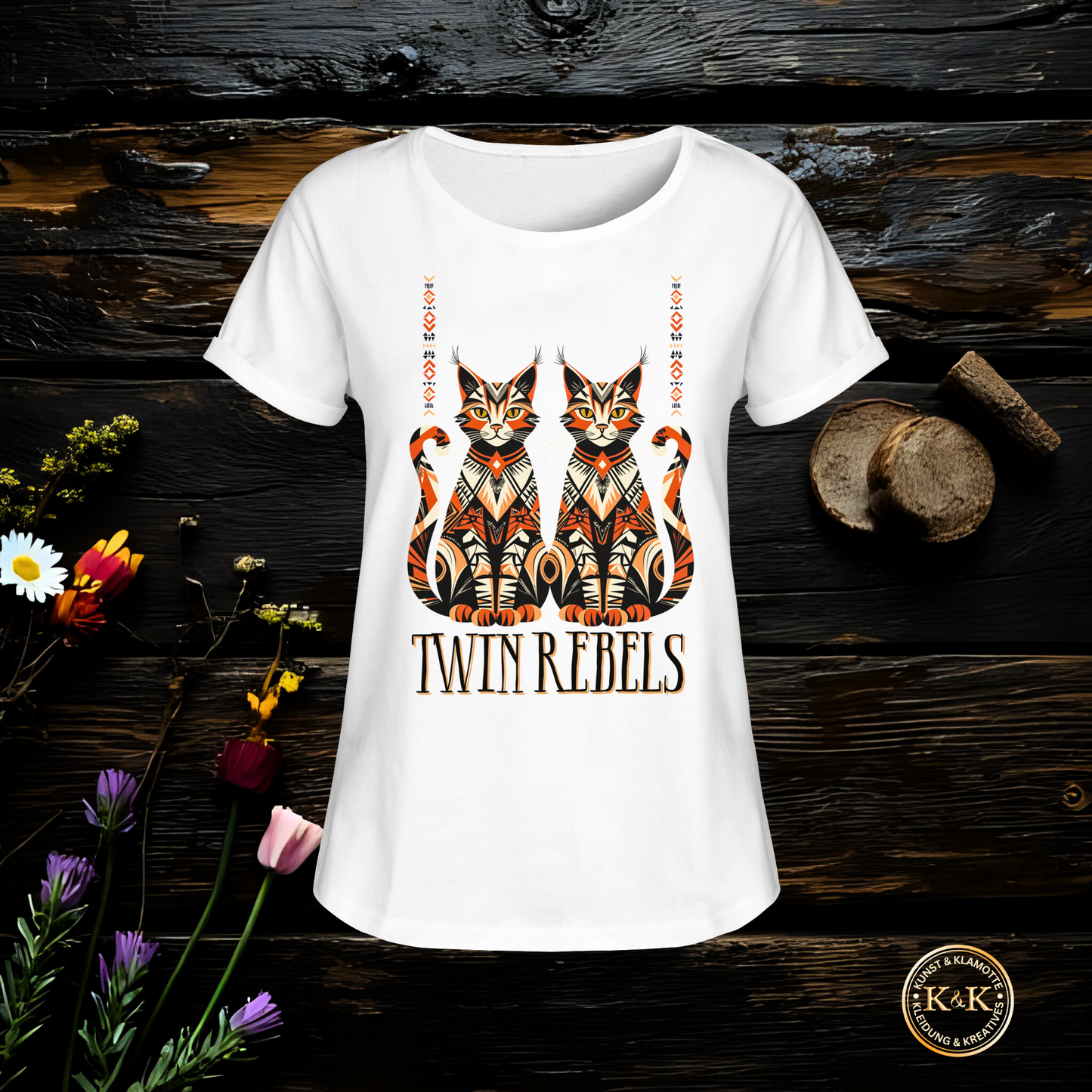 Boho Womens Roll-Up T-Shirt mit Tribal Design – rebellischer Ethno Look, modernes Statement Outfit