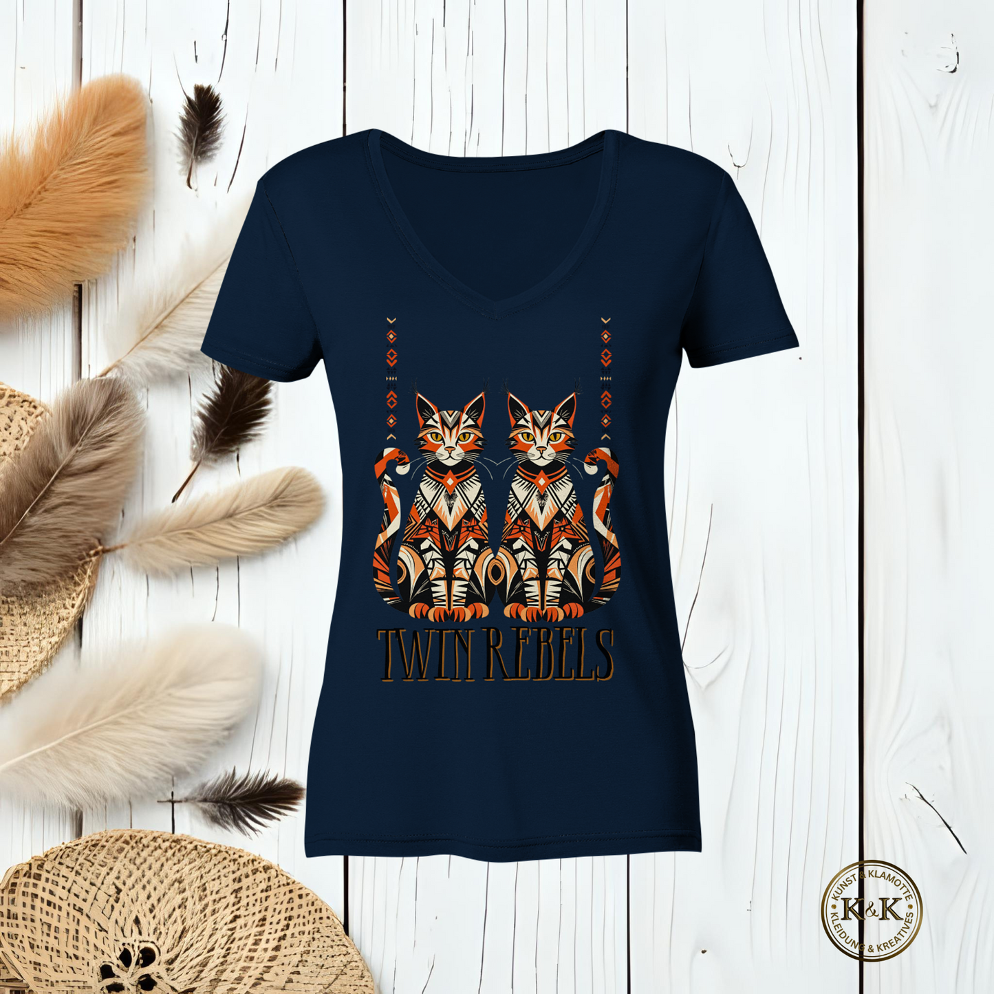 Boho Ladies V-Neck Shirt mit Tribal Design – rebellischer Ethno Look