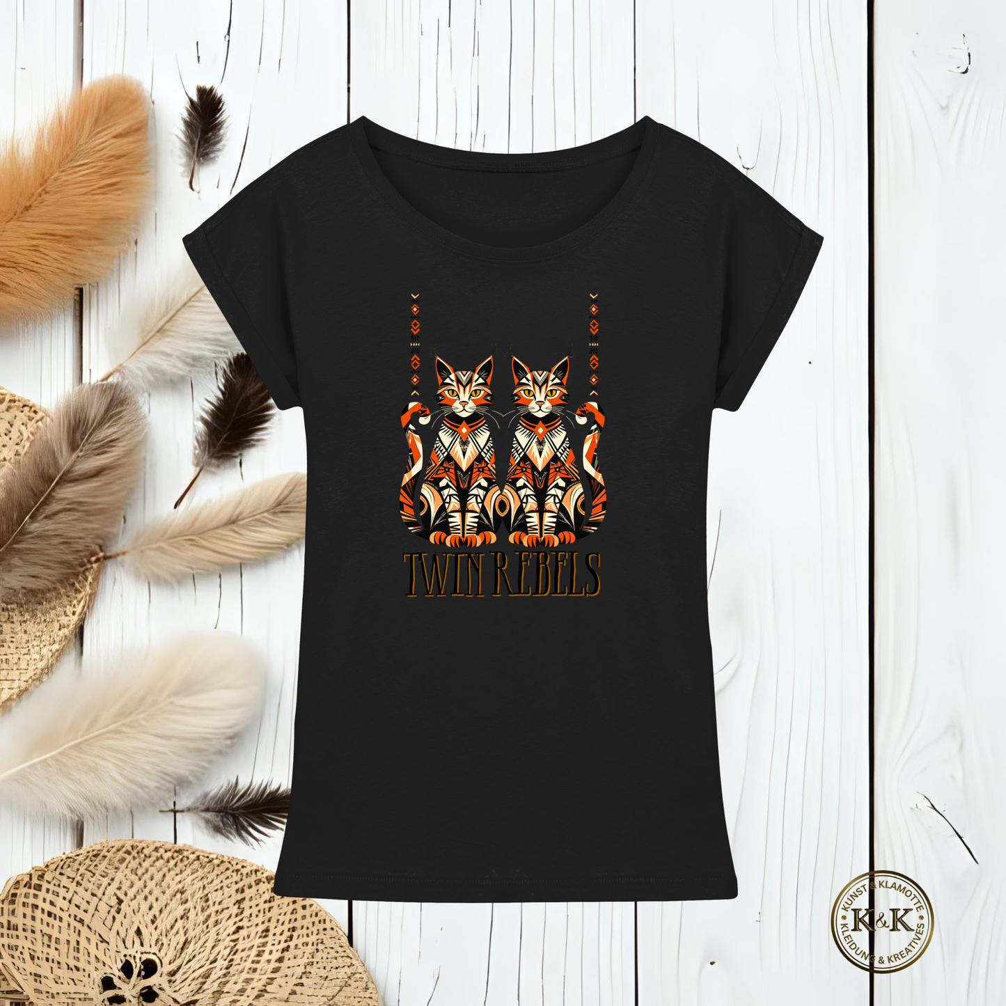 Boho Womens Extended Shoulder T-Shirt mit Tribal Design – rebellischer Ethno Look, modernes Statement Outfit