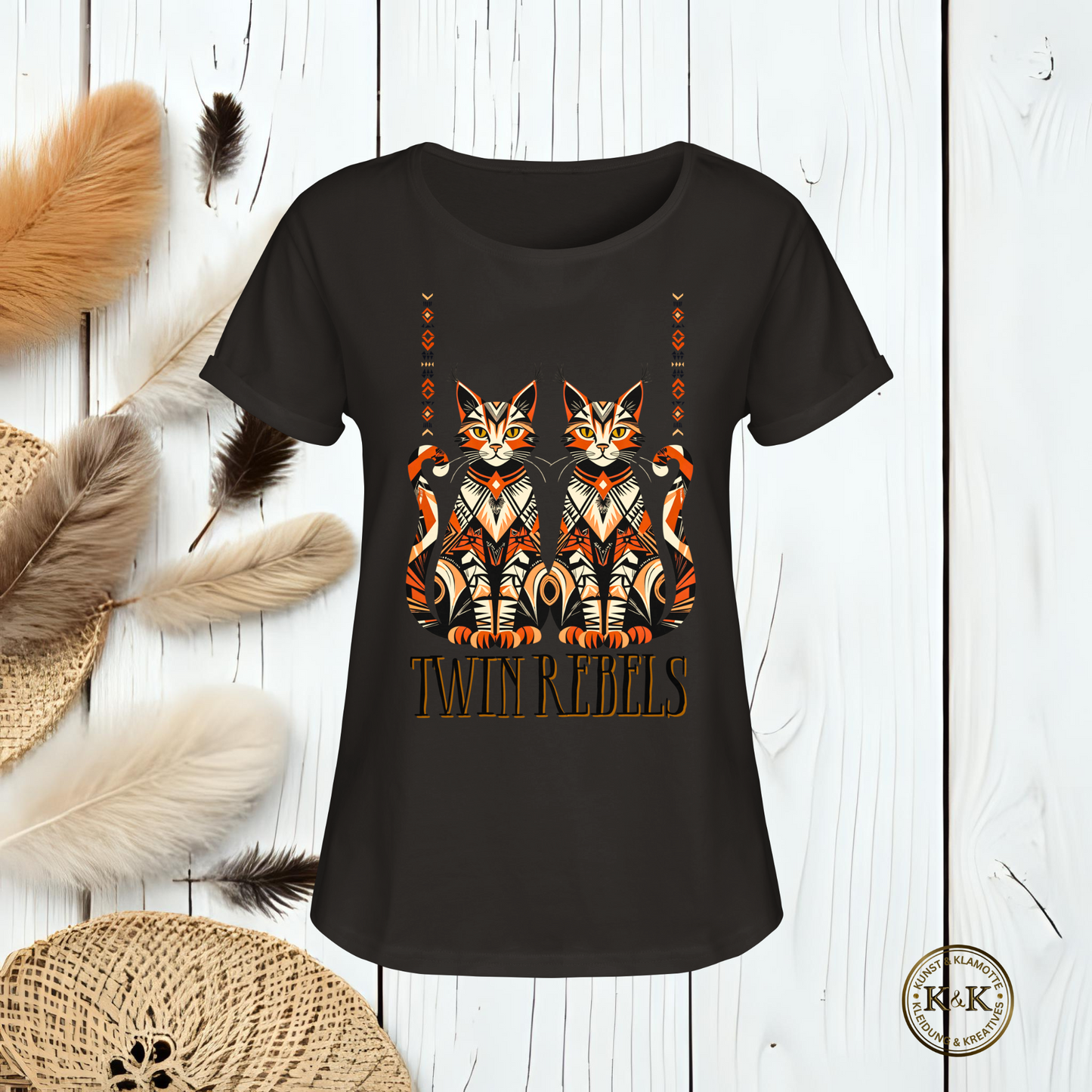 Boho Womens Roll-Up T-Shirt mit Tribal Design – rebellischer Ethno Look, modernes Statement Outfit