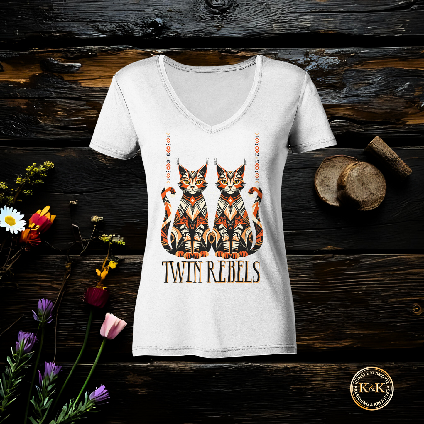 Boho Ladies V-Neck Shirt mit Tribal Design – rebellischer Ethno Look, modernes Statement Outfit
