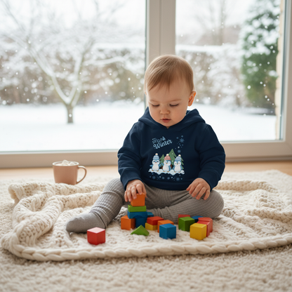 Hello Winter – Baby Organic Hoodie mit Pinguintrio