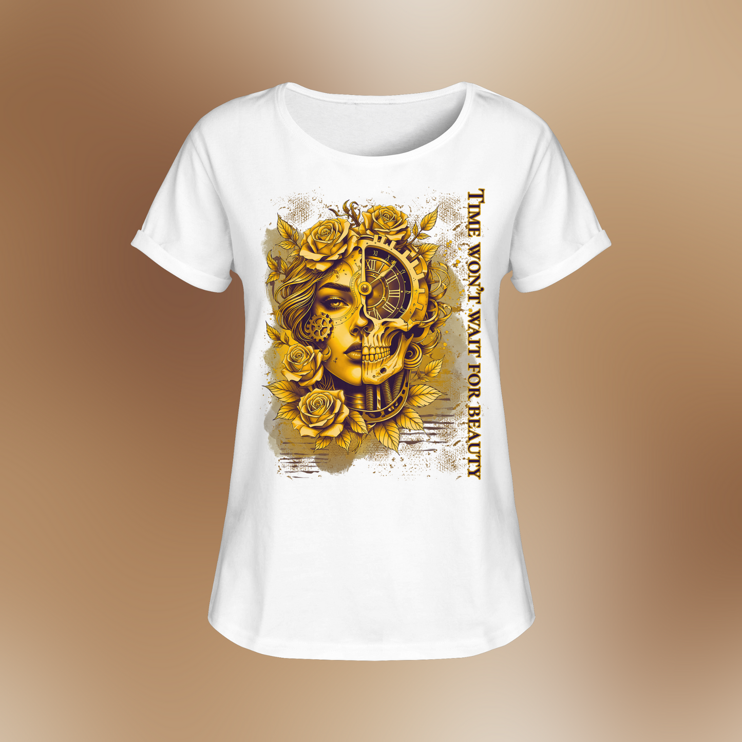 Womens Roll-Up T-Shirt mit kunstvollem Print | Modernes Design für Alltag & Streetstyle