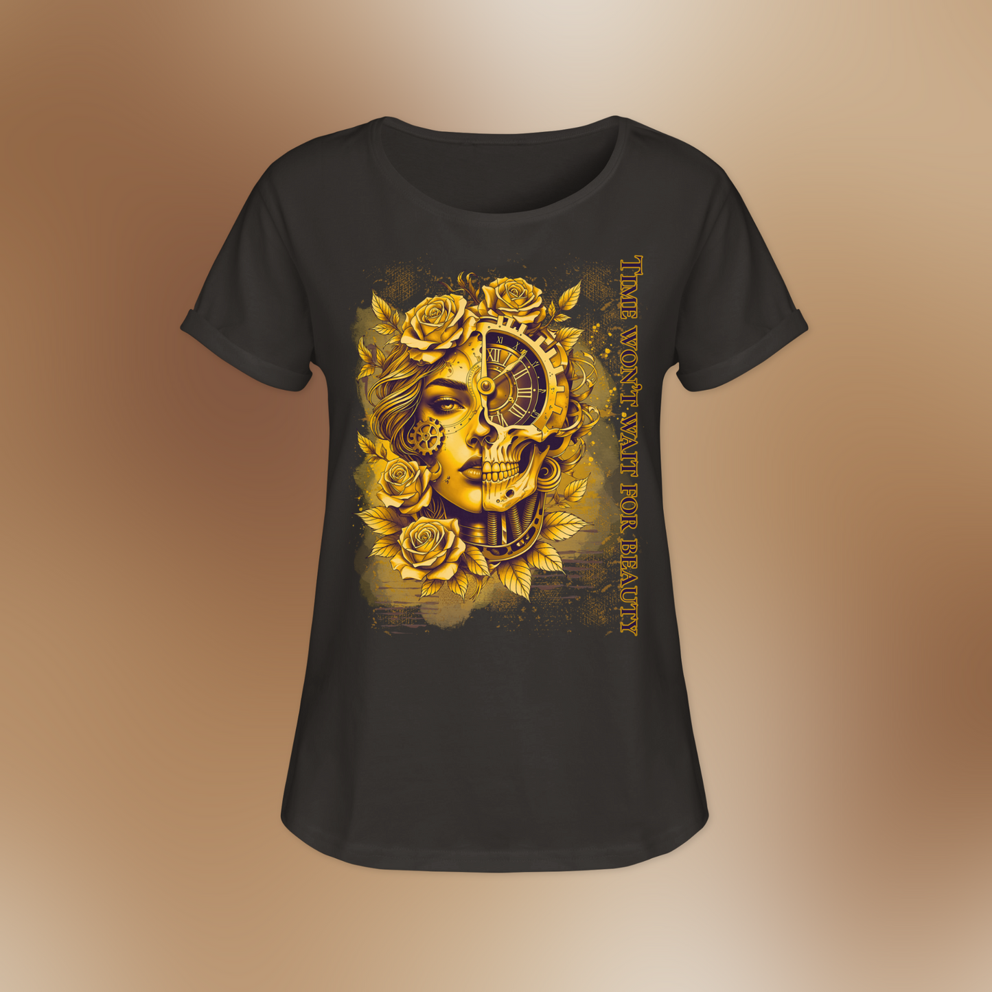 Womens Roll-Up T-Shirt mit kunstvollem Print | Modernes Design für Alltag & Streetstyle