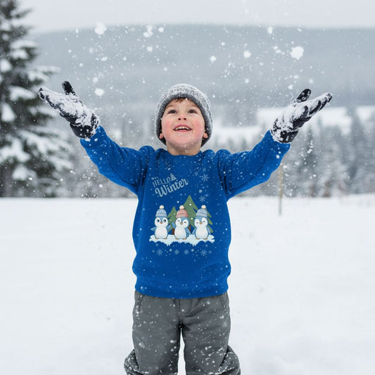 Hello Winter – Kids Basic Sweatshirt mit Pinguintrio