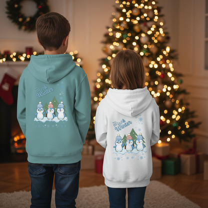 Hello Winter – Kinder Organic Hoodie mit Pinguintrio