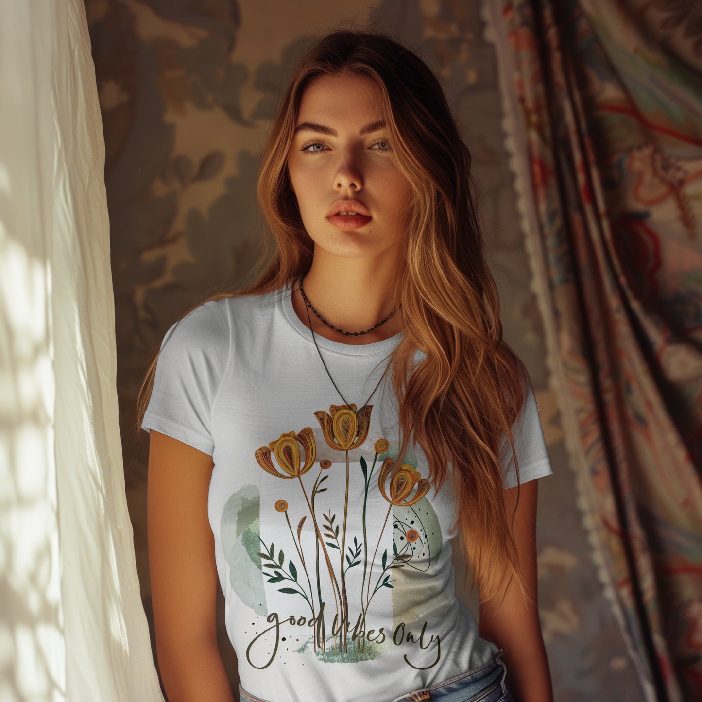 Womens Premium Classic T-Shirt mit Blumenmotiv