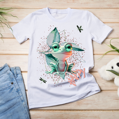 Kinder Bio T-Shirt mit süßem Froschmotiv – Fröhliches Tier Shirt aus Bio-Baumwolle - Kids Organic Shirt