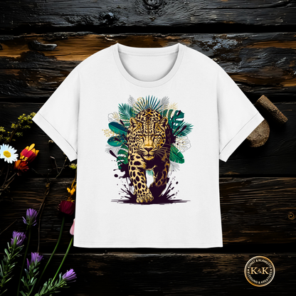 Tropical Leopard Womens Organic Rolled Sleeves T-Shirt I Wild Jungle Leopard Shirt | Urban Wildlife Fashion | Boho Animal