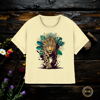 Tropical Leopard Womens Organic Rolled Sleeves T-Shirt I Wild Jungle Leopard Shirt | Urban Wildlife Fashion | Boho Animal