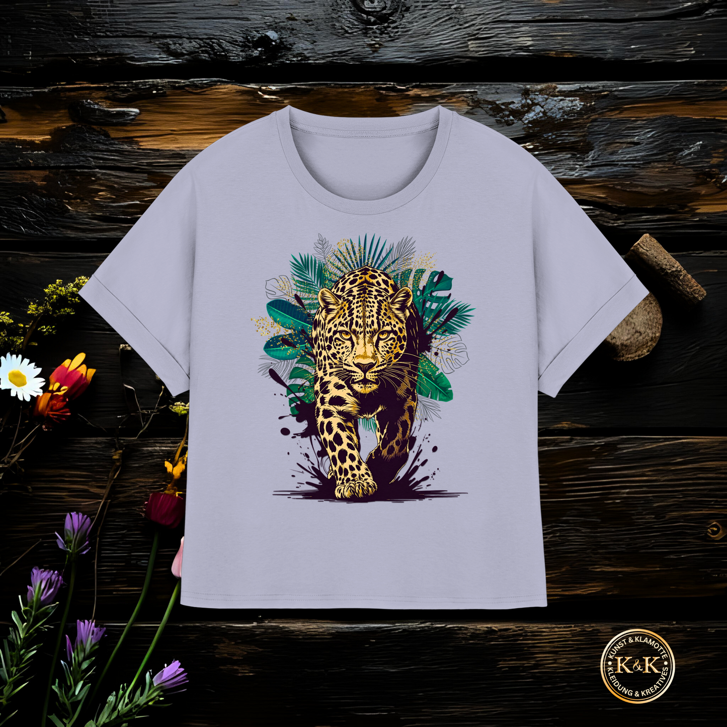 Tropical Leopard Womens Organic Rolled Sleeves T-Shirt I Wild Jungle Leopard Shirt | Urban Wildlife Fashion | Boho Animal
