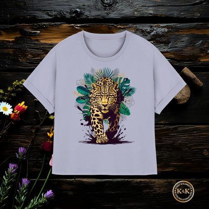 Tropical Leopard Womens Organic Rolled Sleeves T-Shirt I Wild Jungle Leopard Shirt | Urban Wildlife Fashion | Boho Animal