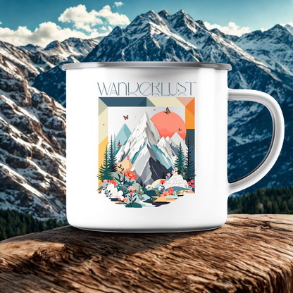 Emaille Tasse mit Bergmotiv | Robuste Outdoor Tasse für Camping, Reisen & Alltag | Geschenk für Naturliebhaber