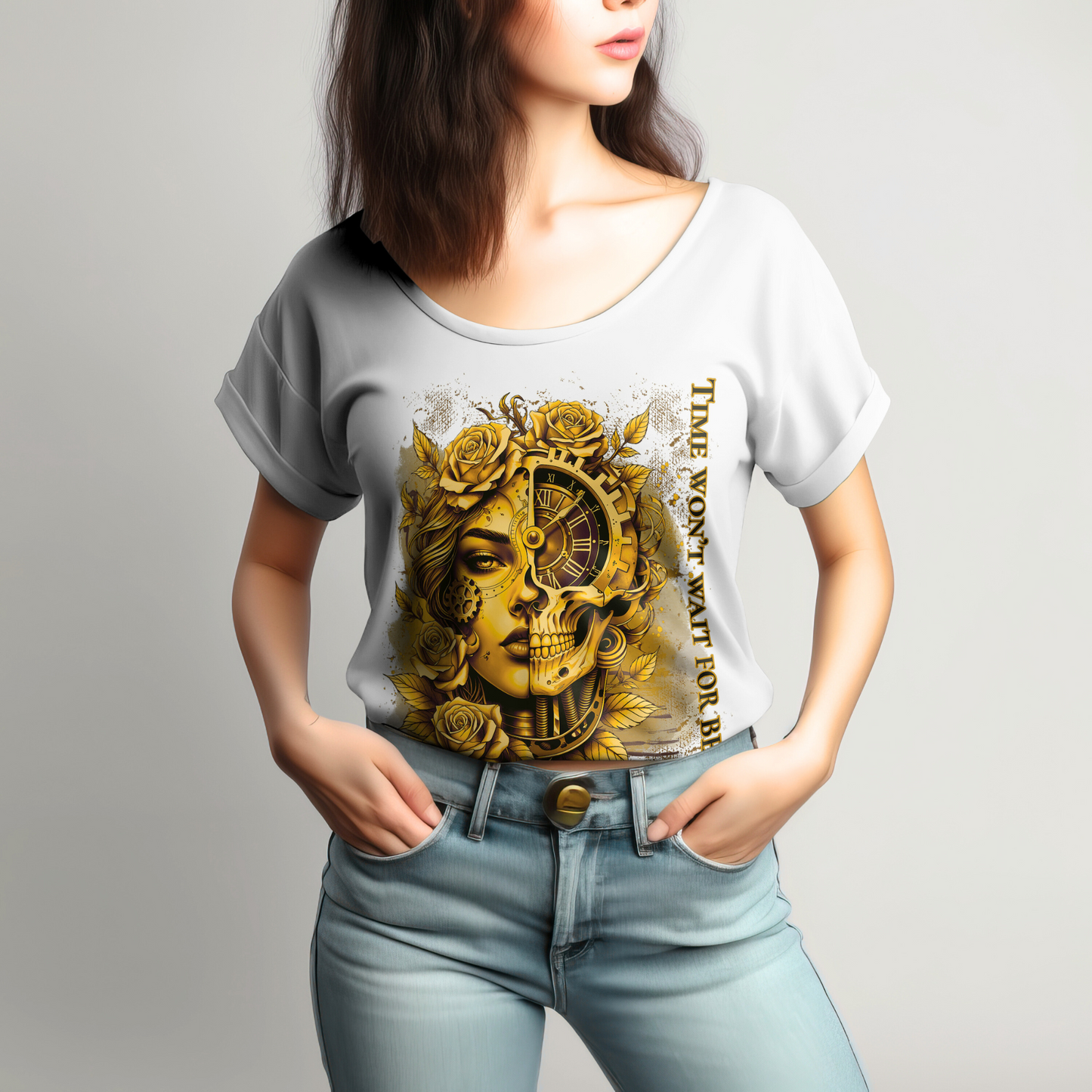 Womens Roll-Up T-Shirt mit kunstvollem Print | Modernes Design für Alltag & Streetstyle