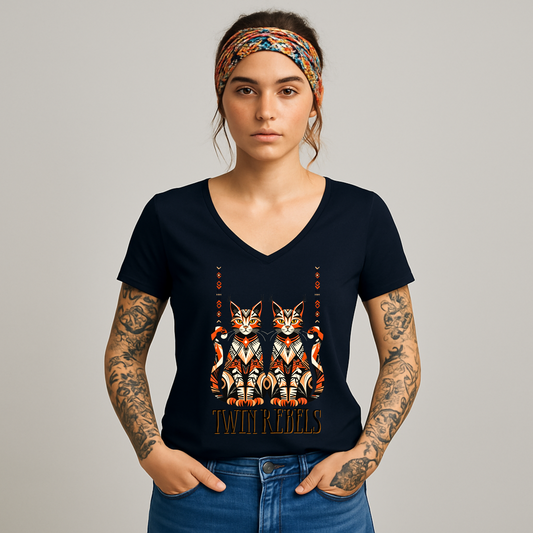Boho Ladies V-Neck Shirt mit Tribal Design – rebellischer Ethno Look