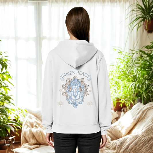 Organic Relaxed Zipper Inner Peace – Damen Kapuzenjacke aus Bio-Baumwolle mit Rückendruck im Boho Yoga Stil