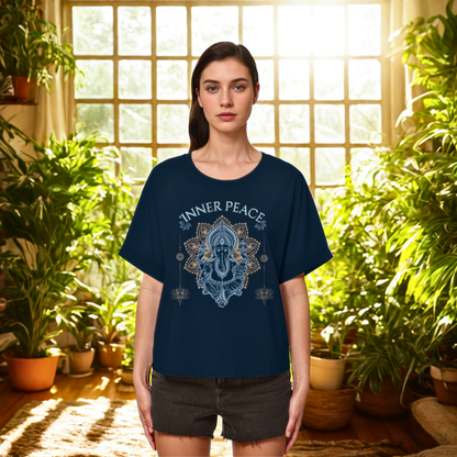 Womens Organic Rolled Sleeves T-Shirt Inner Peace – Damen T-Shirt mit Fledermausärmeln im Boho Yoga Stil