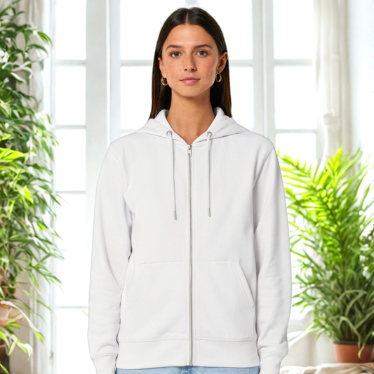Organic Relaxed Zipper Inner Peace – Damen Kapuzenjacke aus Bio-Baumwolle mit Rückendruck im Boho Yoga Stil