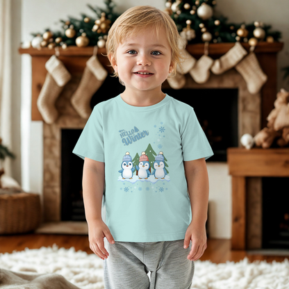 Hello Winter – Baby Organic Shirt mit Pinguintrio