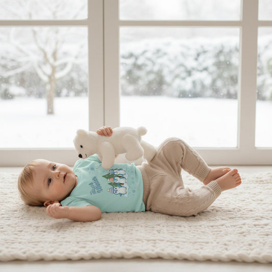 Hello Winter – Baby Organic Shirt mit Pinguintrio