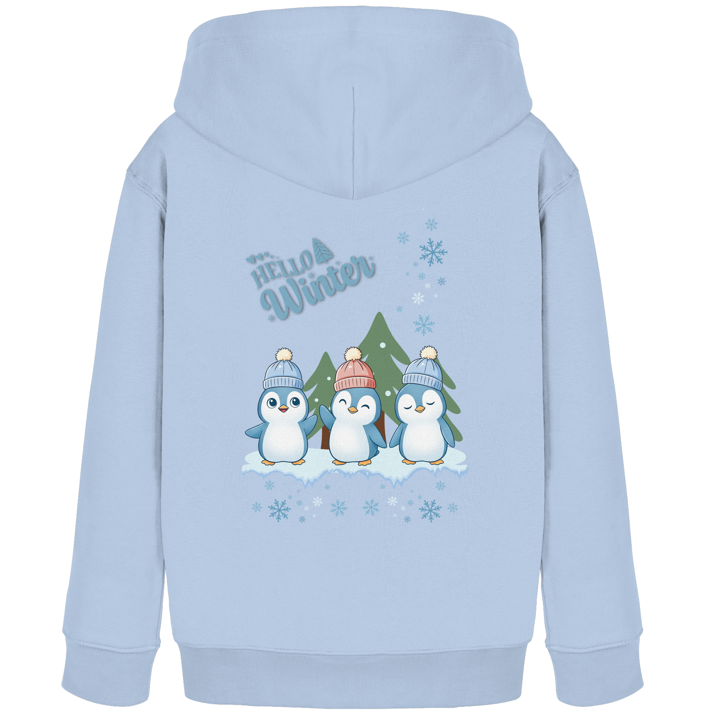 Hello Winter – Kinder Organic Hoodie mit Pinguintrio