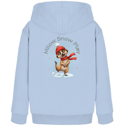 Milow Snow Play – Kids Organic Hoodie mit Wintermotiv auf der Rückseite