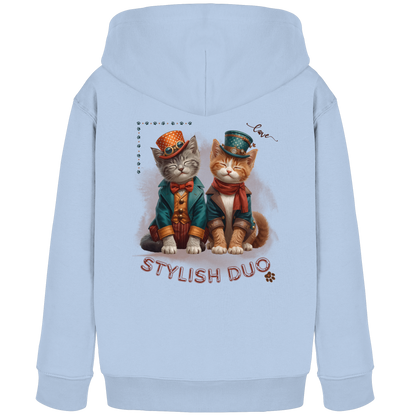Kids Organic Hoodie Stylish Duo – Kinder Hoodie mit Katzenmotiv und Rückendruck, Herbst Hoodie