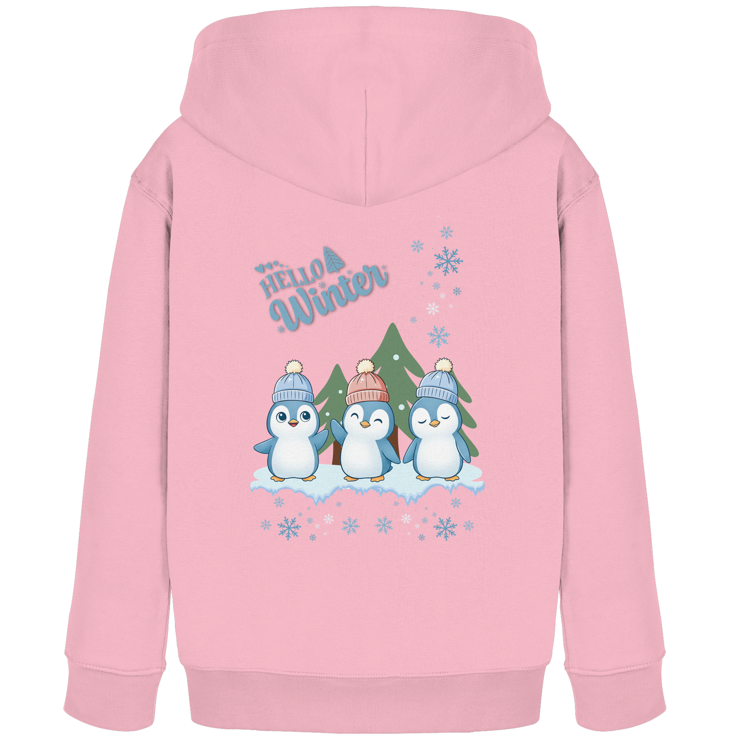 Hello Winter – Kinder Organic Hoodie mit Pinguintrio