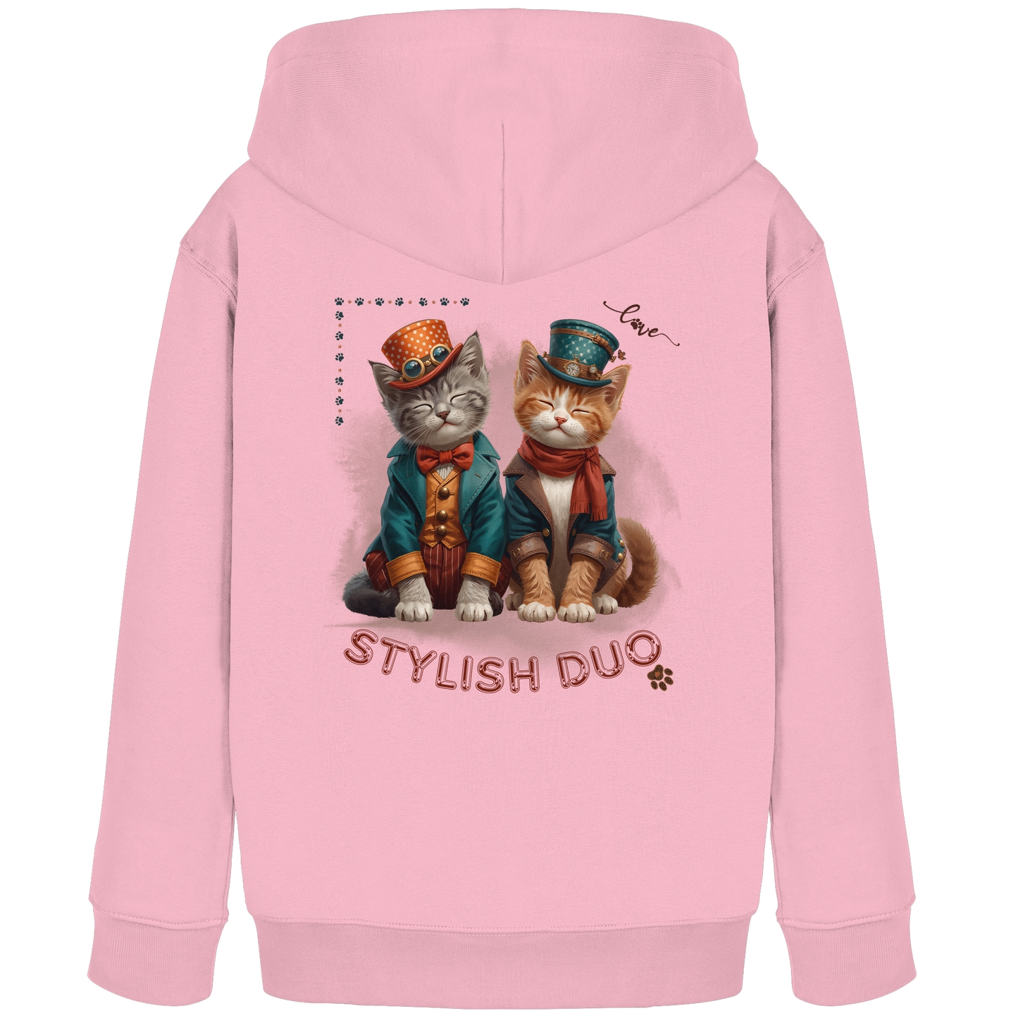 Kids Organic Hoodie Stylish Duo – Kinder Hoodie mit Katzenmotiv und Rückendruck, Herbst Hoodie