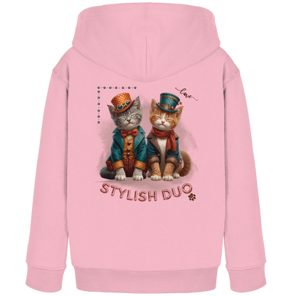 Kids Organic Hoodie Stylish Duo – Kinder Hoodie mit Katzenmotiv und Rückendruck, Herbst Hoodie