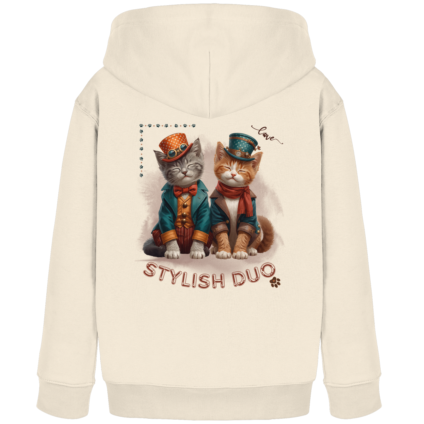 Kids Organic Hoodie Stylish Duo – Kinder Hoodie mit Katzenmotiv und Rückendruck, Herbst Hoodie