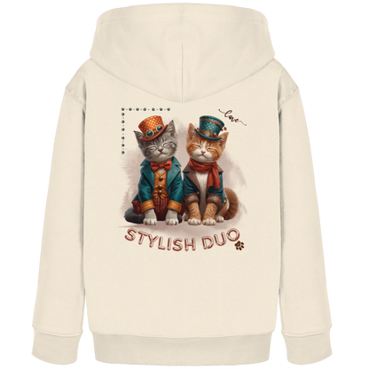 Kids Organic Hoodie Stylish Duo – Kinder Hoodie mit Katzenmotiv und Rückendruck, Herbst Hoodie