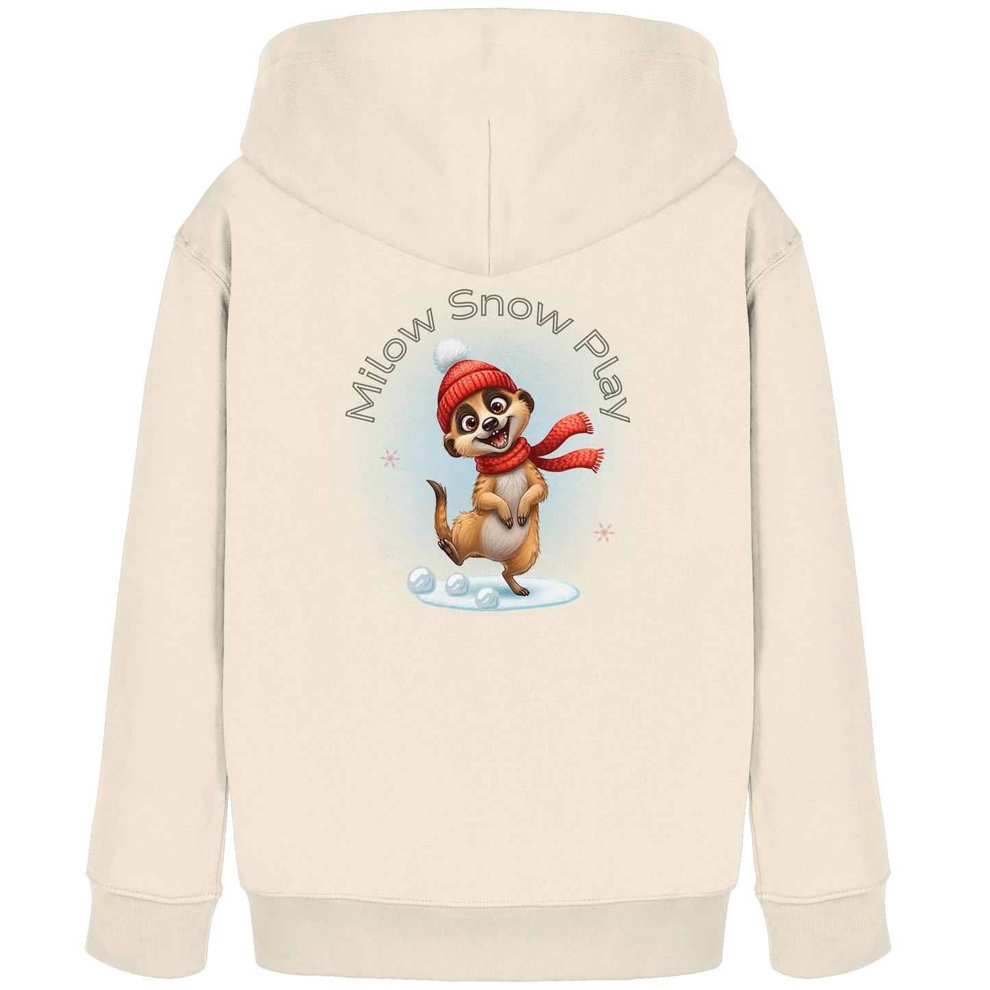 Milow Snow Play – Kids Organic Hoodie mit Wintermotiv auf der Rückseite