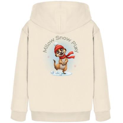 Milow Snow Play – Kids Organic Hoodie mit Wintermotiv auf der Rückseite