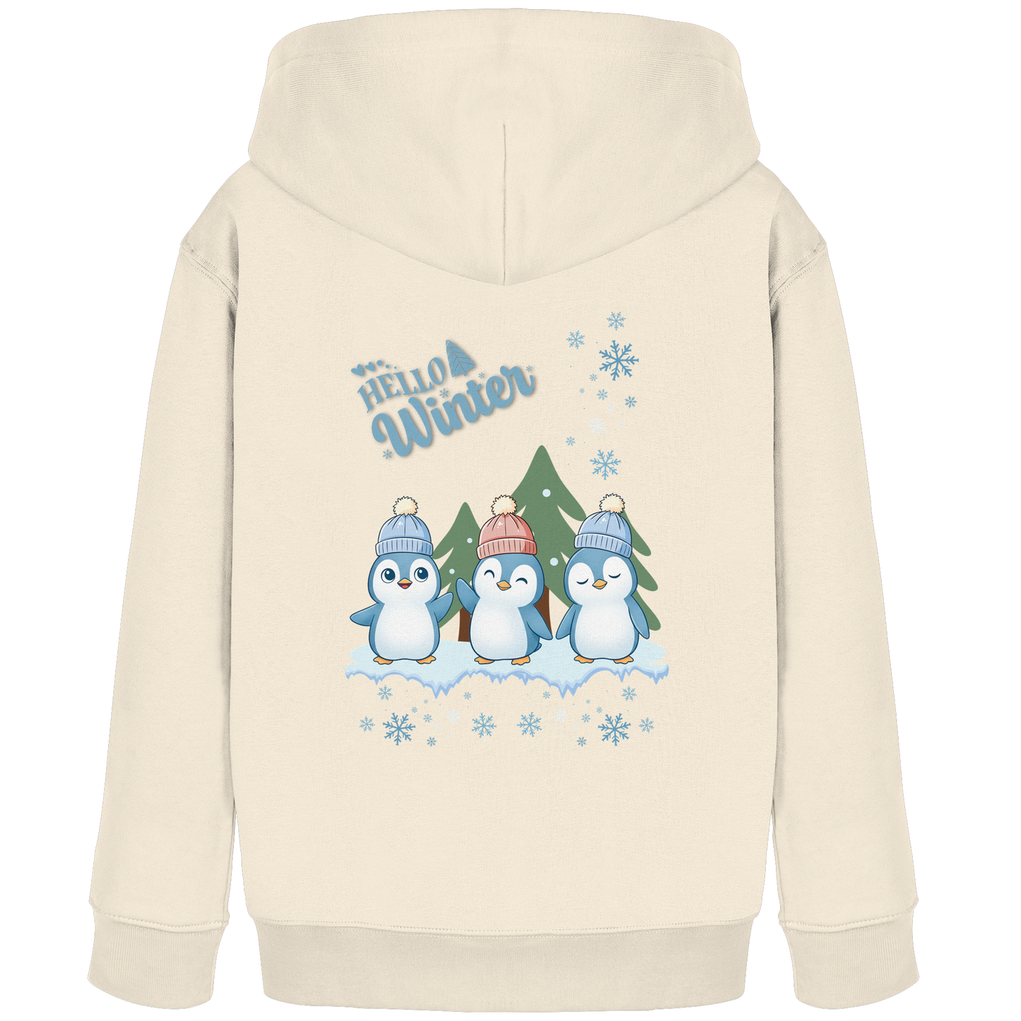 Hello Winter – Kinder Organic Hoodie mit Pinguintrio